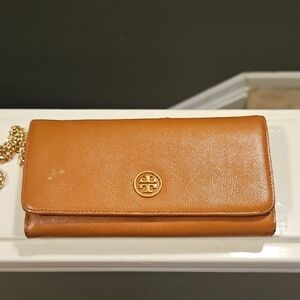 Tory Burch Burnt Orange Leather Chain Wallet